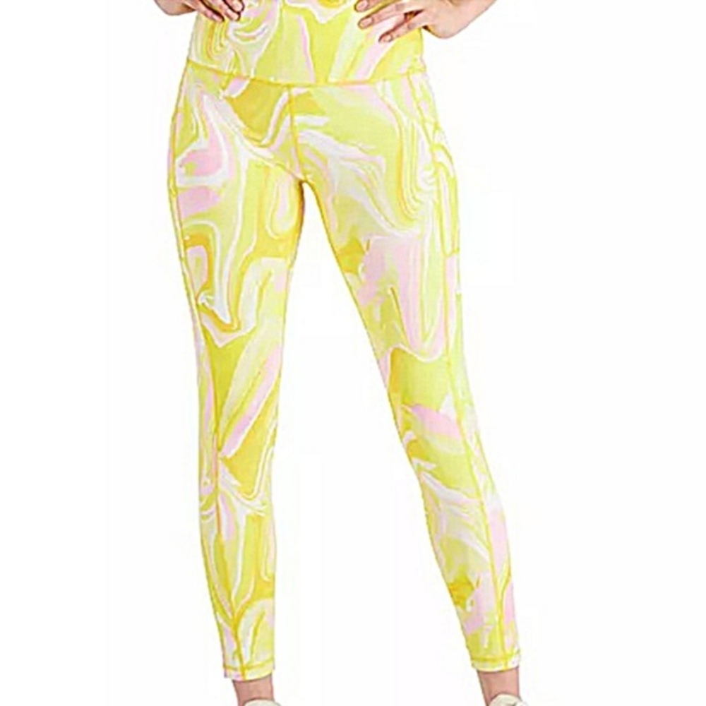 Ideology Compression Leggings 7/8 Length Hi-Rise Yellow & Pink Women Size Medium